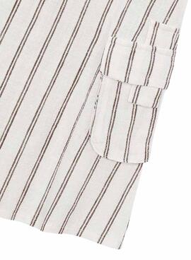 Vestido Mayoral de lino blanco con rayas para niña