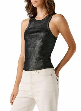 Top Pepe Jeans Birdey negro metalizado para mujer