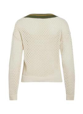 Jersey Vila Marian punto calado beige para mujer