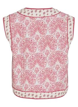 Chaleco Vila Delphine boho coral y blanco para mujer
