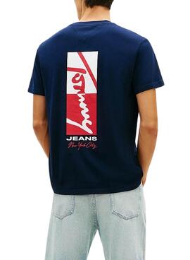 Camiseta Tommy Jeans Sign Block marino para hombre