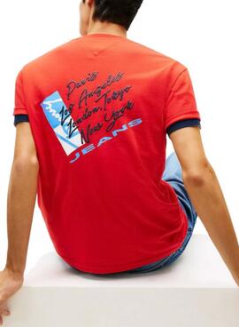 Camiseta Tommy Jeans Shift rojo para hombre