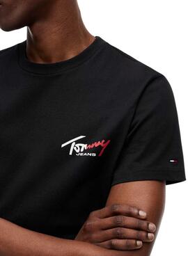 Camiseta Tommy Jeans Sign Chest Slim negro para hombre