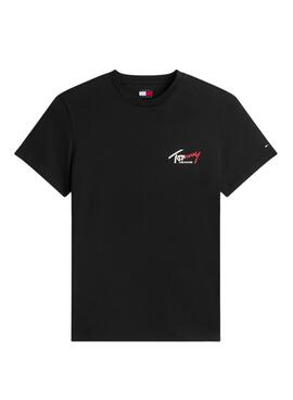 Camiseta Tommy Jeans Sign Chest Slim negro para hombre