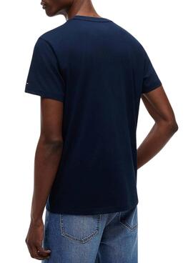 Camiseta Tommy Jeans Sign Chest Slim marino para hombre