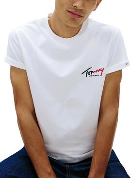 Camiseta Tommy Jeans Sign Chest Slim blanco para hombre