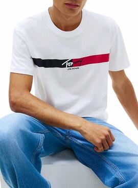Camiseta Tommy Jeans Signature Stripe blanco para hombre