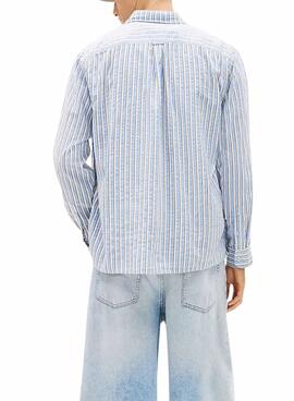 Camisa Tommy Jeans Seersucker rayas azul para hombre