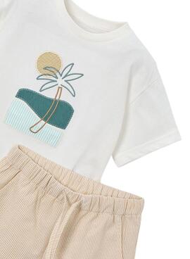 Conjunto bermuda Mayoral Seersucker Beige para niño 