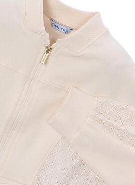 Sudadera Mayoral con cremallera beige para niña