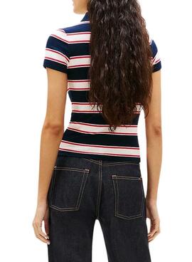 Polo Tommy Jeans slim rib estampado de rayas para mujer