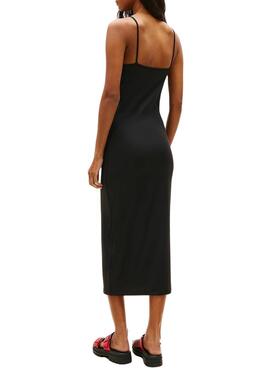 Vestido Tommy Jeans Silver Script negro midi para mujer
