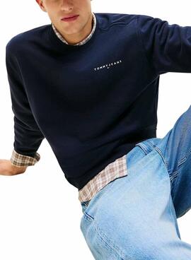 Sudadera Tommy Jeans Linear Chest marino para hombre