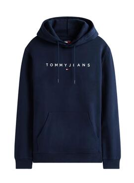 Sudadera Tommy Jeans Linear Logo con capucha marino para hombre