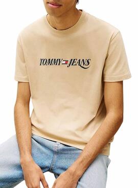 Camiseta Tommy Jeans Vintage logo beige para hombre