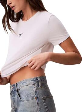 Camiseta Calvin Klein Jeans cropped blanco para mujer