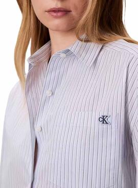 Camisa Calvin Klein Jeans Yarndye rayas azul para mujer