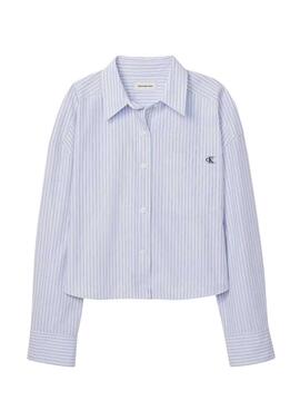 Camisa Calvin Klein Jeans Yarndye rayas azul para mujer