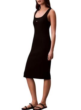 Vestido Calvin Klein Jeans Baby Rib square negro para mujer