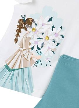 Conjunto Mayoral menta con flores en relieve para niña