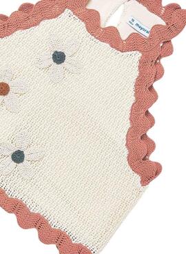 Top Mayoral de punto con flores blanco y coral para niña