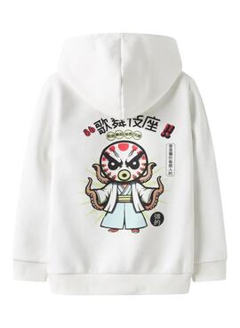 Sudadera Name It capucha dibujo japonés blanco roto para niño