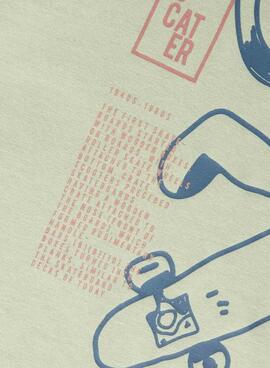 Camiseta Name It gato skate verde claro para niño