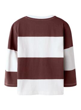 Camiseta Name It rayas marrón y blanco con skate para niño