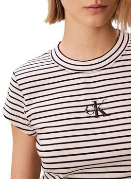 Camiseta Calvin Klein Jeans Striped negro y blanco para mujer