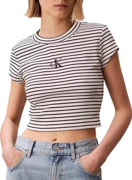 Camiseta Calvin Klein Jeans Striped negro y blanco para mujer
