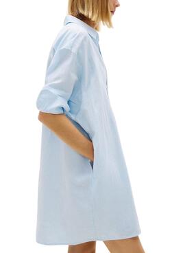 Vestido camisero Tommy Jeans oversize lino azul para mujer