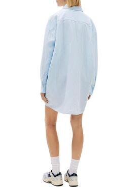 Vestido camisero Tommy Jeans oversize lino azul para mujer