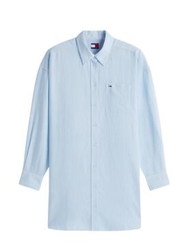 Vestido camisero Tommy Jeans oversize lino azul para mujer
