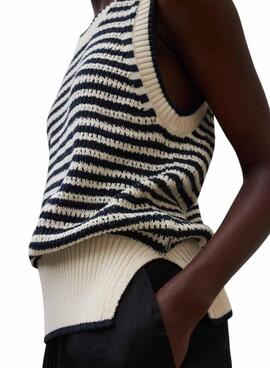 Jersey Ecoalf Tulip beige con estampado de rayas para mujer