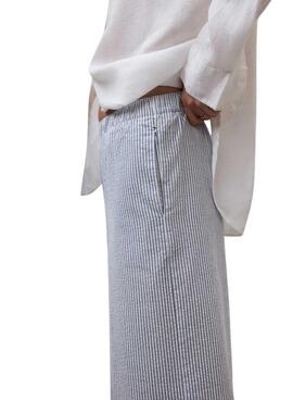 Pantalón Ecoalf Moss estampado de rayas azul y blanco para mujer