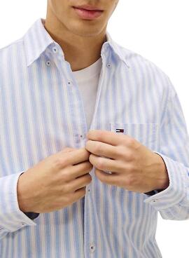 Camisa Tommy Hilfiger Stripe Oxford rayas azul para hombre