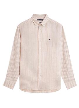 Camisa de lino Tommy Hilfiger Linen Bengal rayas tostado para hombre