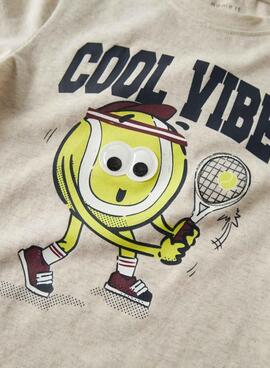 Camiseta Name It pelota tenis cool vibes beige para niño