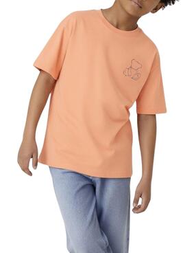 Camiseta Name It Byne oversize coral con oso estampado para niño