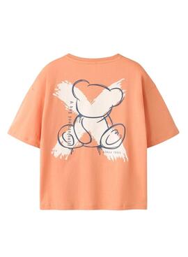 Camiseta Name It Byne oversize coral con oso estampado para niño