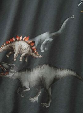 Camiseta Name It Bart estampado de dinosaurios gris antracita para niño