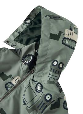 Chubasquero Name It Max estampado de máquinas verde salvia para niño