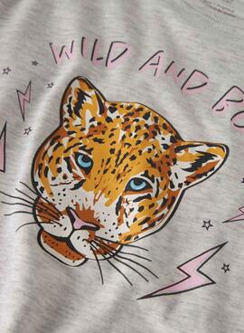 Camiseta Name It Benna estampado de leopardo gris claro para niña