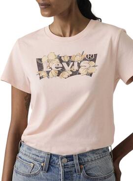 Camiseta Levis Perfect rosa logo floral para mujer