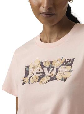 Camiseta Levis Perfect rosa logo floral para mujer