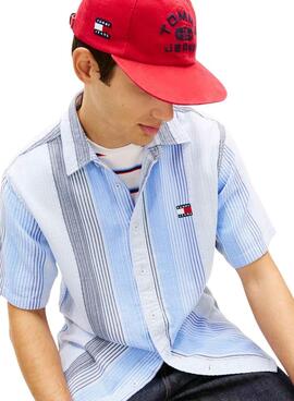 Camisa Tommy Jeans Stripe azul para hombre