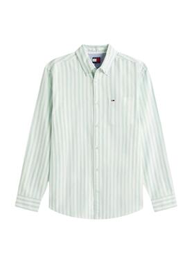 Camisa Tommy Jeans Oxford Stripe verde y blanco para hombre
