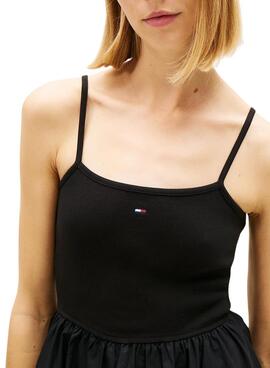 Vestido Tommy Jeans Poplin Strappy negro para mujer