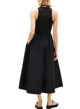 Vestido Tommy Jeans Poplin midi negro para mujer