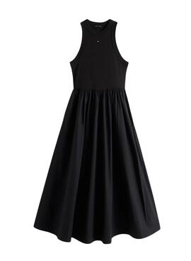 Vestido Tommy Jeans Poplin midi negro para mujer